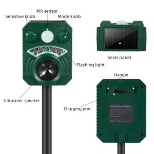 Upgraded Ultrasonic Animal Repeller Outdoor,Solar Animal Repeller with Motion Sensor Animal Deterrent to Scare Cat Rabbit Squirrel Raccoon Skunk Dog Deer Repellent Devices for Yard Farm Protection