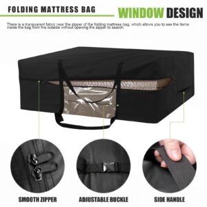 Folding Mattress Storage Bag Waterproof Fits up to Folding Mattress Heavy Duty Durable Trifold Memory Foam Mattress Carry Case Sofa Bed Mattress Organizer Bag Black (60"x27"x13")