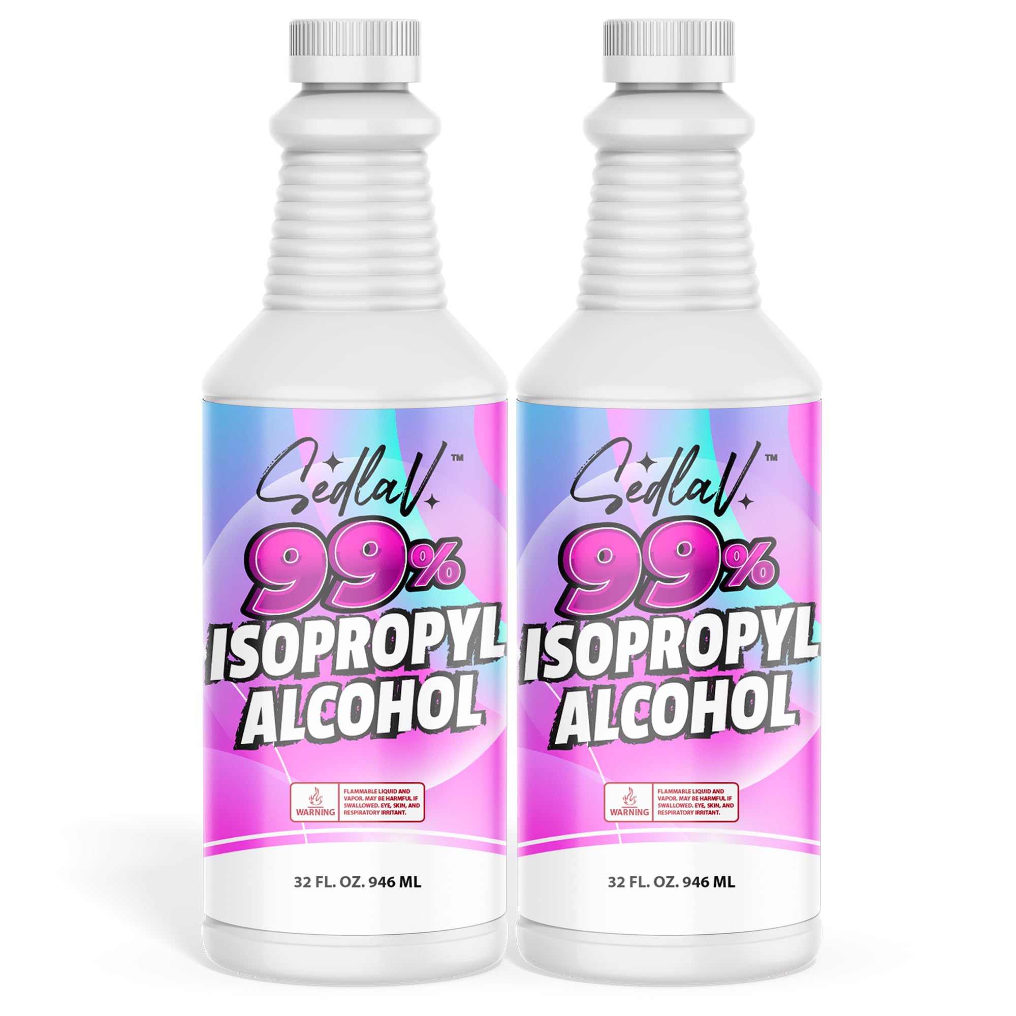 SEDLAV Isopropyl Alcohol 99% Rubbing Alcohol 99 Percent Purity 32 Fl Oz (2)