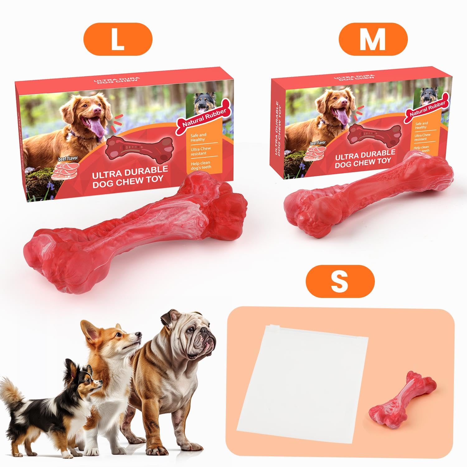 NEXA MALL-Dog Chews-Dog Chew Toys for Aggressive Chewers-Large Dog Chew Toys-Dog Bone Toy-Rubber Chew Toys for Dogs-Hard Rubber Dog Toys-Rubber Dog Bone. (Medium Size), red