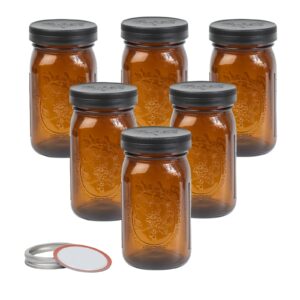 yodecy 6 pack 32 oz amber wide mouth mason jars with airtight lids and black plastic mason jar lids, amber canning jars with lids