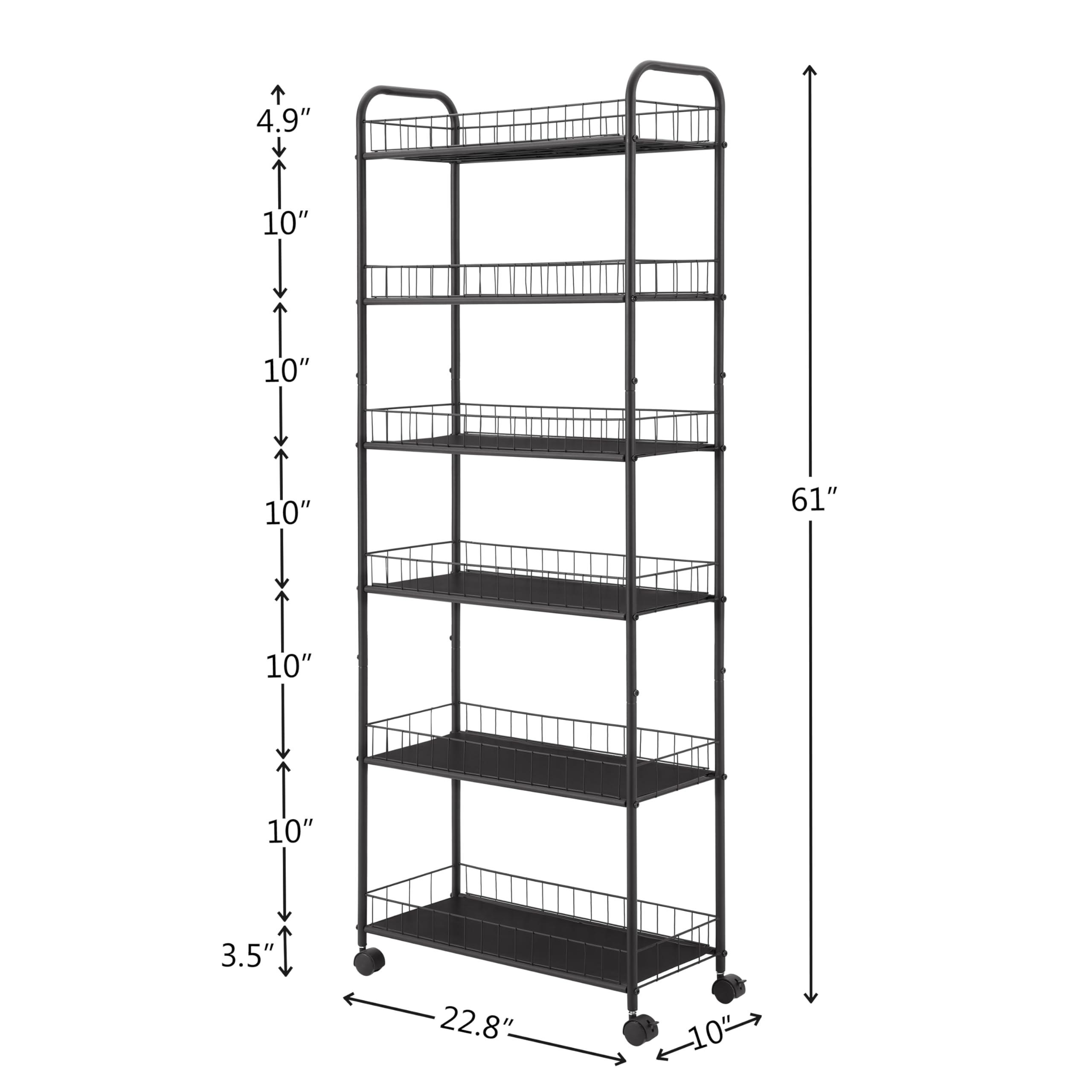 Diyrap 6 Tier Slim Rolling Storage Cart, Mobile Shelving Unit with Wheels, Metal Wire Storage Shelving Rack with Baskets for Kitchen Bathroom Office Laundry Narrow Piaces-Black