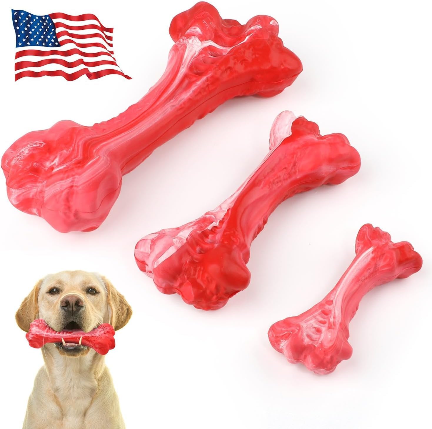 NEXA MALL-Dog Chews-Dog Chew Toys for Aggressive Chewers-Large Dog Chew Toys-Dog Bone Toy-Rubber Chew Toys for Dogs-Hard Rubber Dog Toys-Rubber Dog Bone. (Medium Size), red