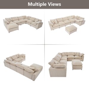 VEPXXP Oversized Modular Sectional Sofa Couch, 7 Seater Corner Sofa Modern U Shaped Sectional Couch with Ottoman Cloud Couches for Living Room, Office, Spacious Space