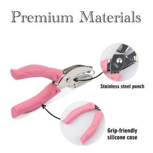 Star Shape Hole Handhold Single Paper Hole Punch for Paper and Crafts, 1/4 inch Puncher with Pink Soft Thick Silicone Cover