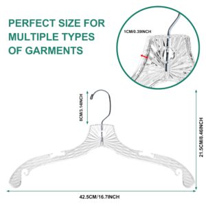 Quality Hangers 24 Pack Clear Plastic Hangers with Super Easy 360 Degree Swivel Hook – Shirt Hangers with Precision Notches for Secure Hanging – Slim Crystal Coat Hangers – 17 Inches (24, 17")