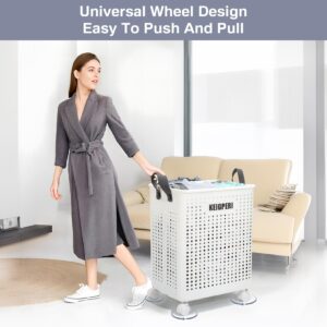 KEIGPERIcollapsible laundry baskets,laundry basket with wheels,foldable laundry basket,With wheels and handles, it is easy to move and can be folded to save space. (White, large)