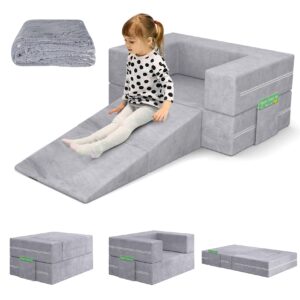 bierum toddler couch with blanket, 3-in-1 kids couches and sofas fold out, convertible sofa to playful slide for girls and boys, extra softer kids sofa chair for bedroom playroom