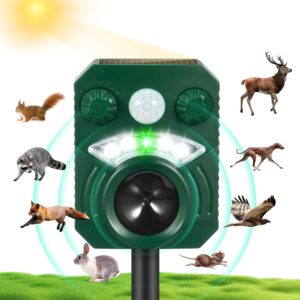 upgraded ultrasonic animal repeller outdoor,solar animal repeller with motion sensor animal deterrent to scare cat rabbit squirrel raccoon skunk dog deer repellent devices for yard farm protection