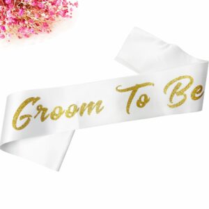 Ashaqshnglee Groom to Be Sash, Groom Sash Bachelor Party Funny Accessory for Future Groom Wedding Gift Idea from Bride to Be White Gold