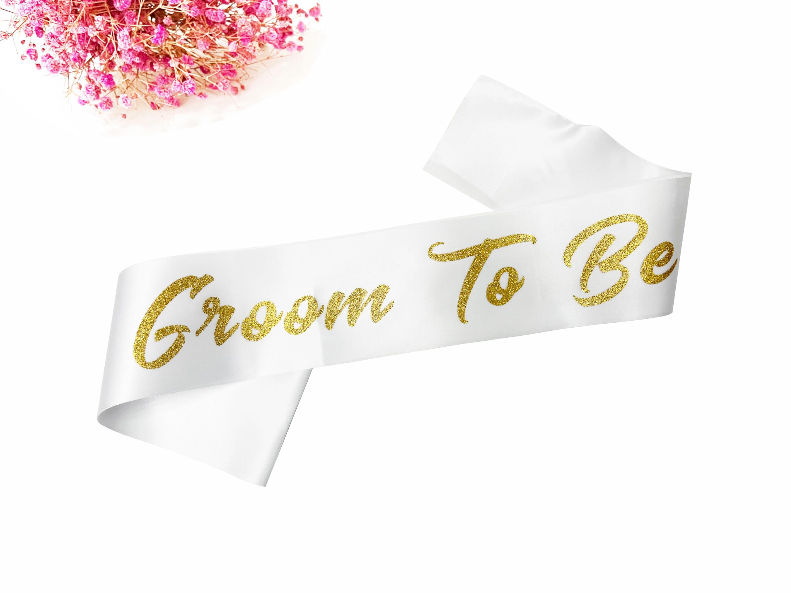 Ashaqshnglee Groom to Be Sash, Groom Sash Bachelor Party Funny Accessory for Future Groom Wedding Gift Idea from Bride to Be White Gold