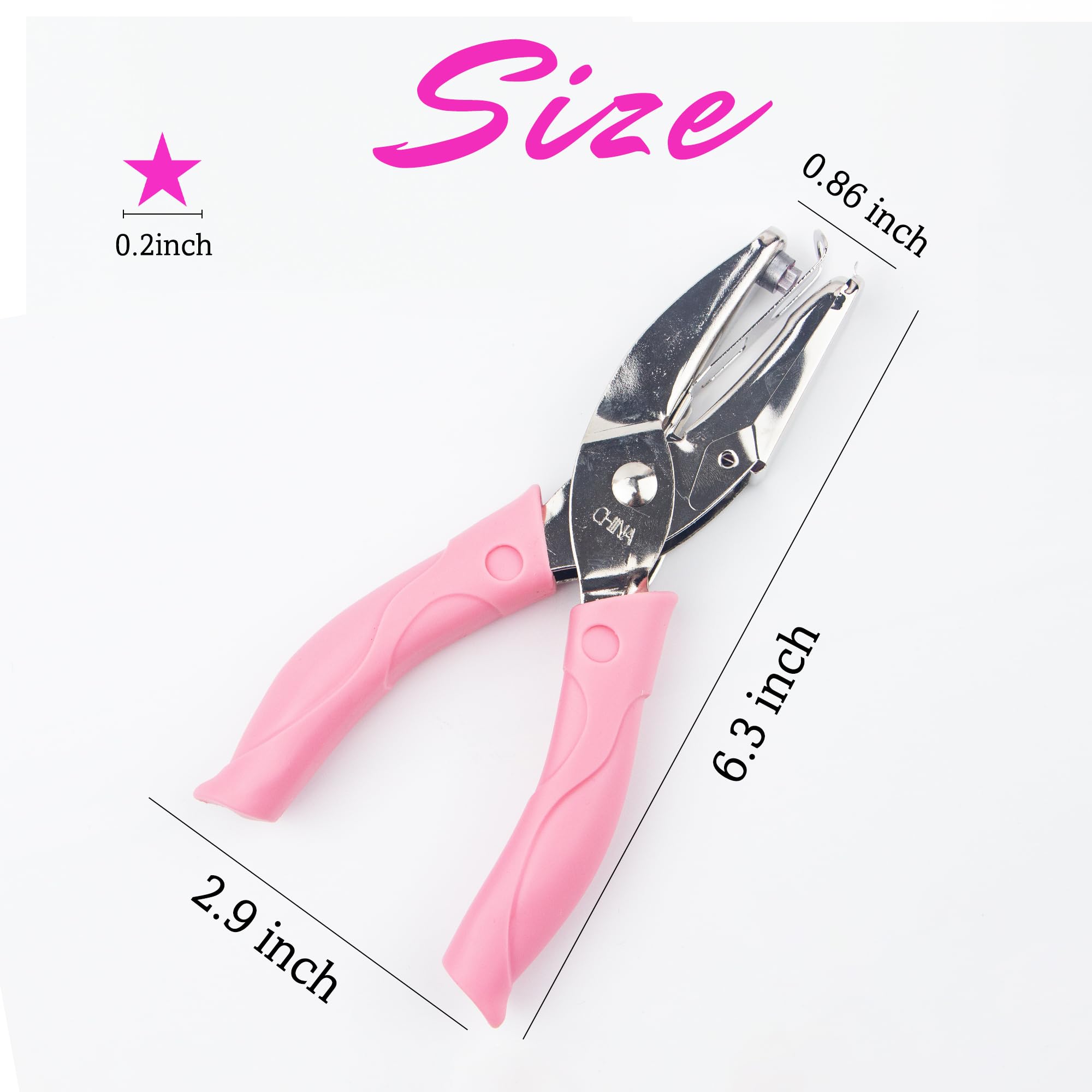 Star Shape Hole Handhold Single Paper Hole Punch for Paper and Crafts, 1/4 inch Puncher with Pink Soft Thick Silicone Cover