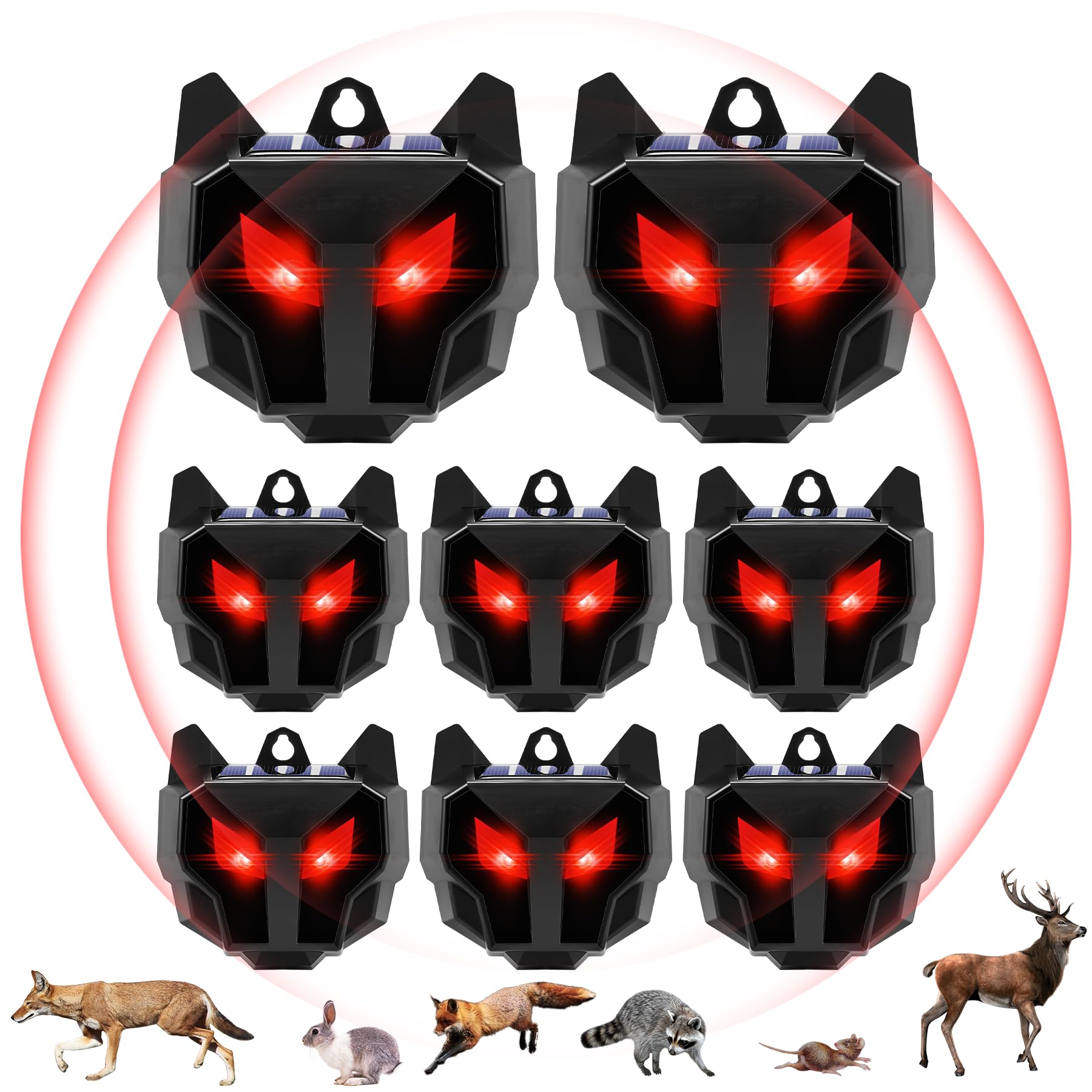 8 Packs Upgraded Solar Animal Repeller Coyote Deterrent with Flashing Lights Deer Repellent Devices Predator Eyes for Raccoon Fox Skunk Predator Lights for Chicken Coop Yard Farm Predator Protection