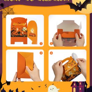 Liobelon 24 Pieces Halloween Treat Boxes Trick or Treat Bags Halloween Goodie Bags Halloween Cookies Goodie Boxes With Handles Ghost Gift Boxes Halloween Party Supplies for Sweets, Toys, Pastry, Gifts