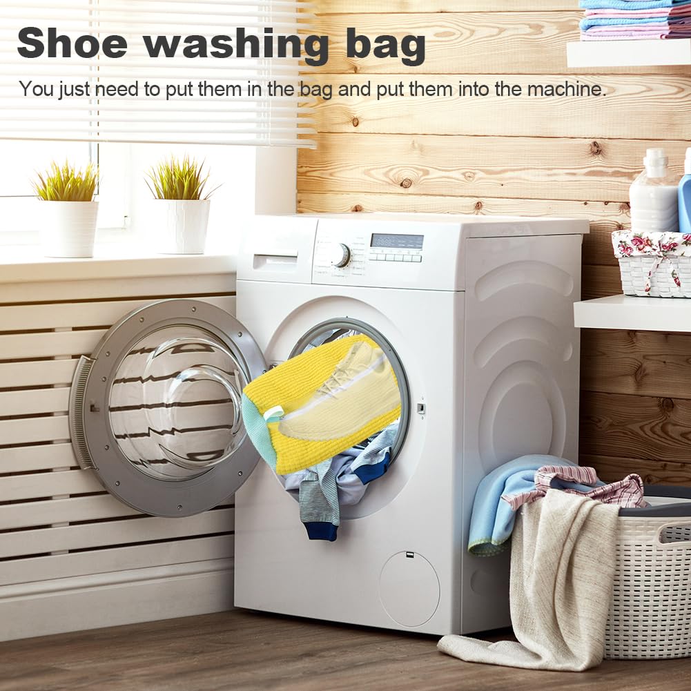 Shoe Washing Machine Bag, Shoe Cleaning Bag for Washing Machine, 2024 New Reusable Mesh Laundry Shoe Wash Bag Shoe Cleaning for All Shoes, Sneaker Washing Bag for Washer and Dryer (Yellow-2pcs)