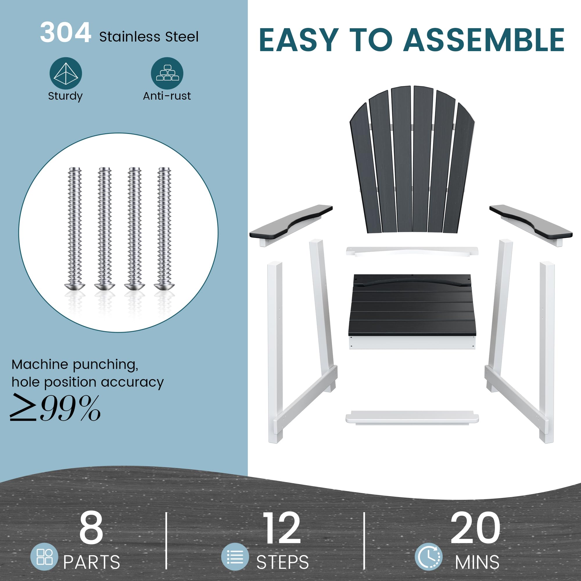 TYARDS Tall Adirondack Chair, Recyclable HDPE Balcony Chair, Patio Chair with Widened Armrests and Footrest, Capacity 400LBS, Outdoor Chairs for Garden, Backyard