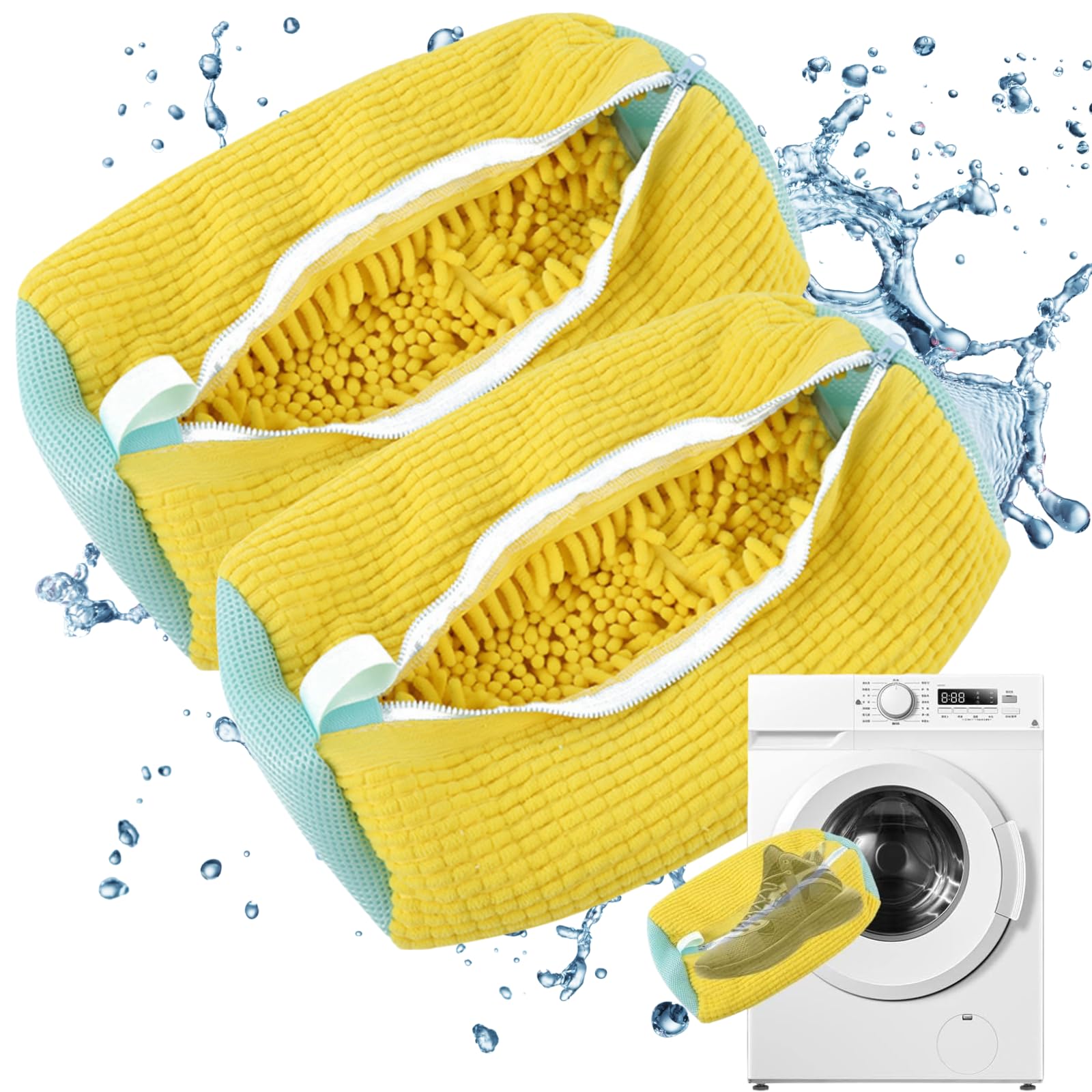 Shoe Washing Machine Bag, Shoe Cleaning Bag for Washing Machine, 2024 New Reusable Mesh Laundry Shoe Wash Bag Shoe Cleaning for All Shoes, Sneaker Washing Bag for Washer and Dryer (Yellow-2pcs)