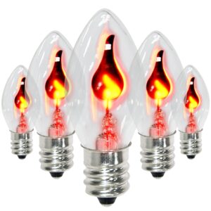 25 Pack C7 Flickering Flame Replacement Bulbs for String Lights Outdoor, E12 Screw Base, 120V 1W Halloween Light Bulbs for Halloween Indoor Outdoor Roofline Garden Patio Yard Party Decorations