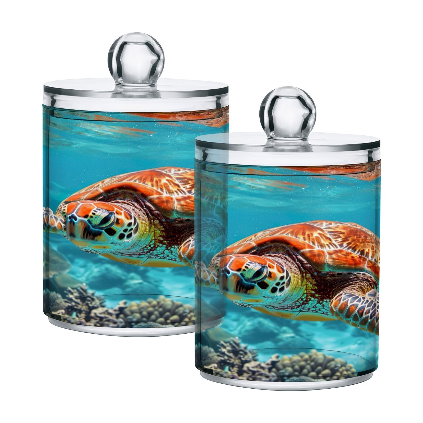 Zhirexin Sea Turtle 4PC Airtight Transparent Plastic Storage Jar Plastic Food Storage Container Can Store Candy Salt Coffee Beans With lid easy to use and clean