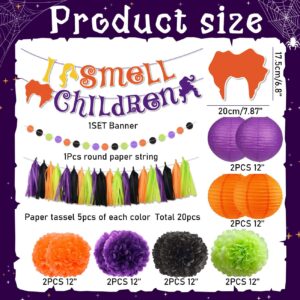 Hocus Pocus Halloween Decorations I Smell Children Banner Hocus Pocus Halloween Baby Shower Party Decorations, Hocus Pocus Sign with Paper Pompoms Tassels and Lanterns Hocus Pocus Halloween Decor