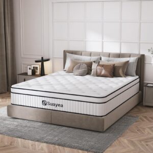 king mattress 10 inch, king size mattress in a box, hybrid mattress with pocket spring and soft foam, ultimate motion isolation, strong support, medium firm