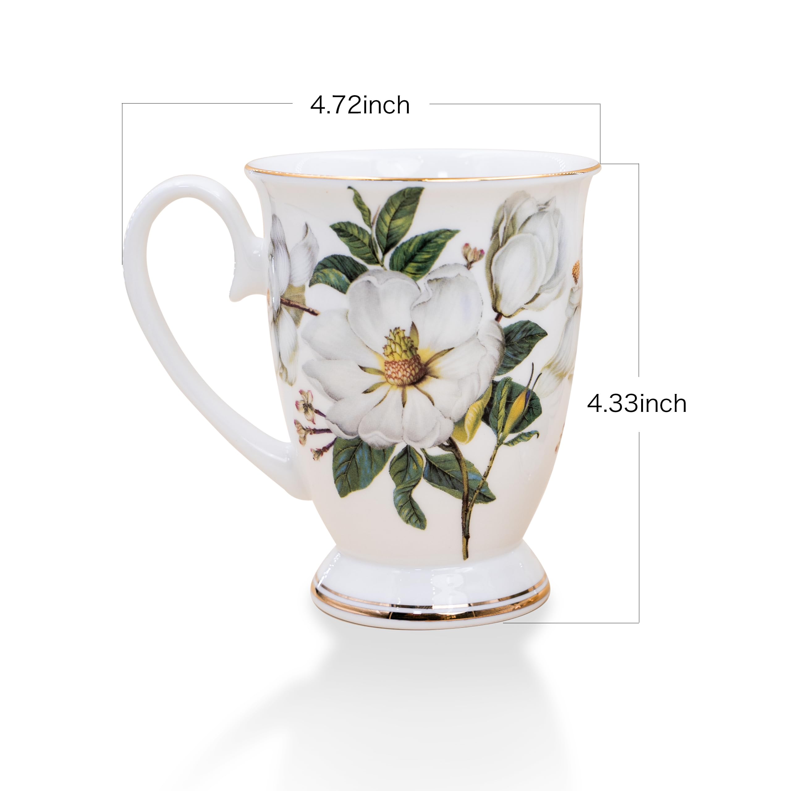 Generic Bone China Coffee Milk Tea Floral 12oz Home Office Cup1, White, bz24052001