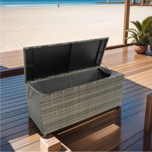 CHUNLY 113 Gallon Outdoor Waterproof Large Wicker Deck Box with Lids Indoor Storage Bench Storage Cabinet for Patio Furniture Cushions, Packages, Pillows and Garden Tools, Gray