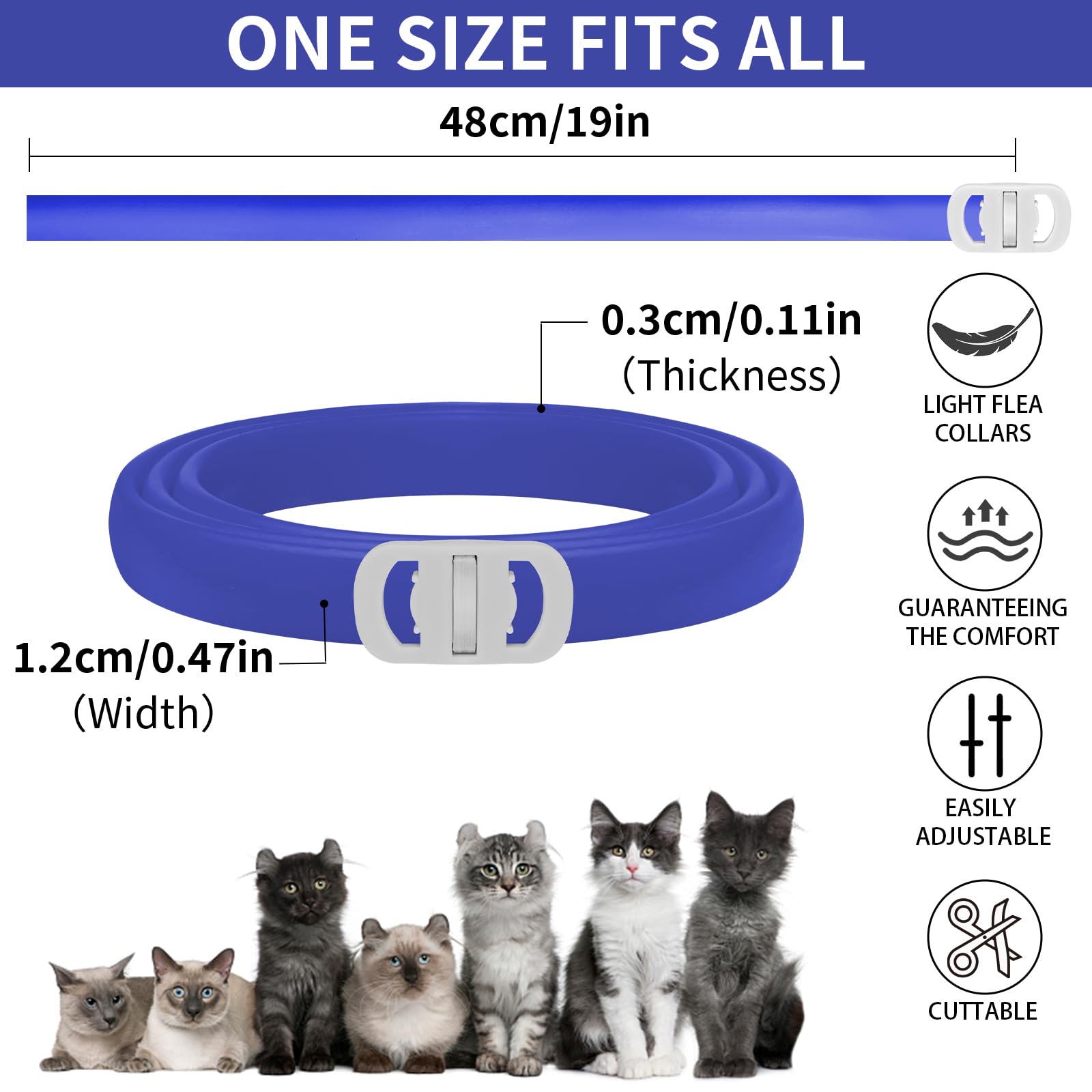 4 Pack Flea Collar for Cats, 32 Months Flea and Tick Prevention for Cats, Waterproof Cat Flea Collar, Natural Cat Flea and Tick Treatment, Adjustable Flea and Tick Collar for Cats Kittens(Blue&Pink)