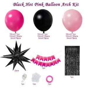 Pink Balloon Garland Arch Kit,Hot Pink Black Rose Red Balloon Garland Birthday Banner for Theme Party Girl Birthday Baby Shower Themed decorations