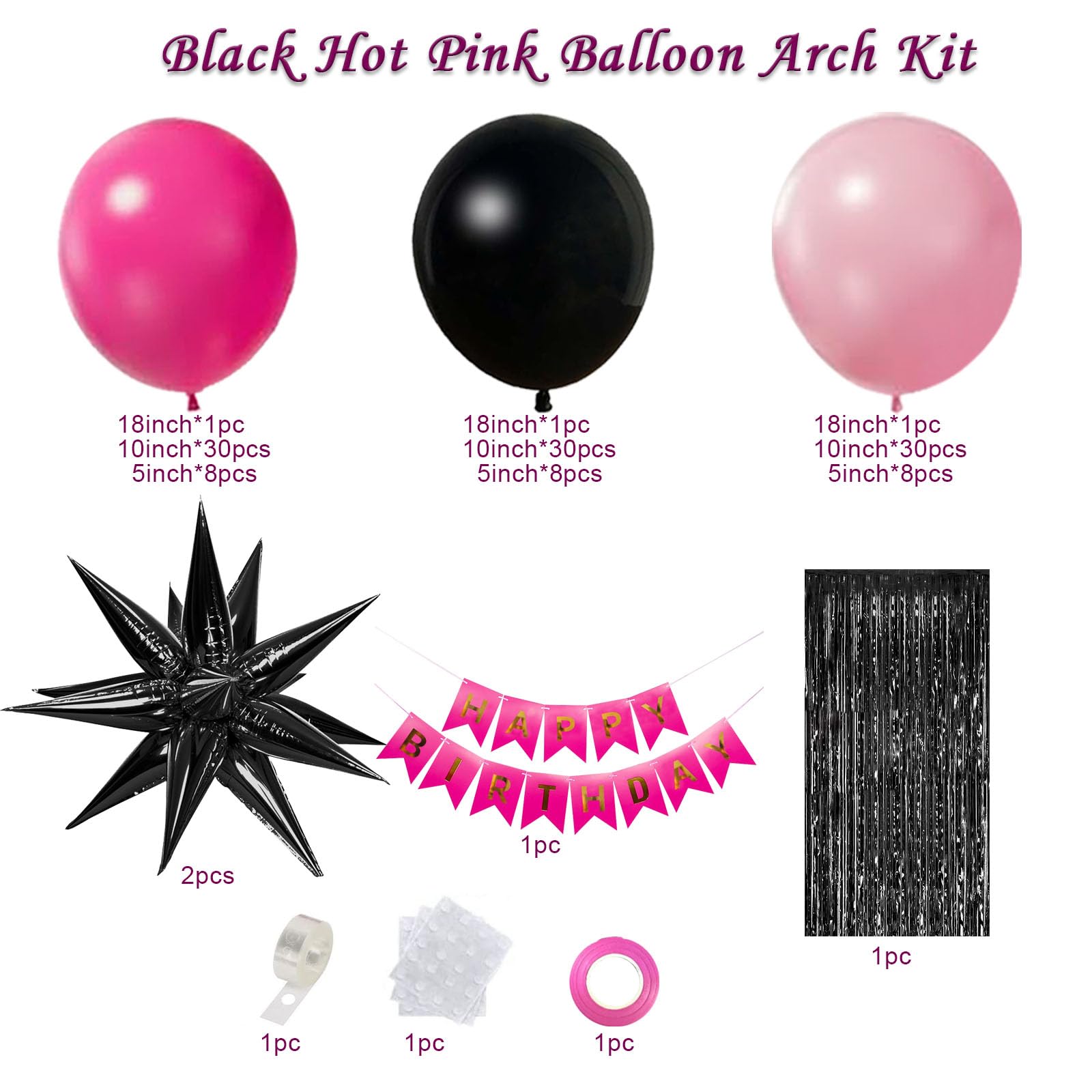 Pink Balloon Garland Arch Kit,Hot Pink Black Rose Red Balloon Garland Birthday Banner for Theme Party Girl Birthday Baby Shower Themed decorations