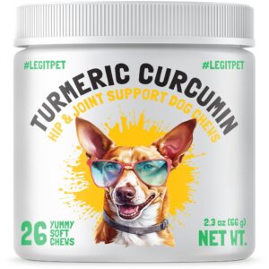 turmeric curcumin hip & joint dogs supplement anti-inflammatory support for arthritis & mobility with collagen & bioperine pain relief antioxidant digestive cardiovascular (1 count (pack of 26))