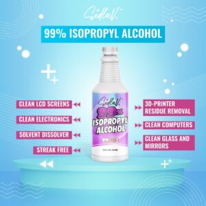 SEDLAV Isopropyl Alcohol 99% Rubbing Alcohol 99 Percent Purity 32 Fl Oz (2)