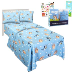 bluey bedding set twin bed - bundle with bluey bed sheets with flat sheet, fitted sheet, and pillowcase for twin bed plus stickers, more | bluey sheets twin for boys, girls