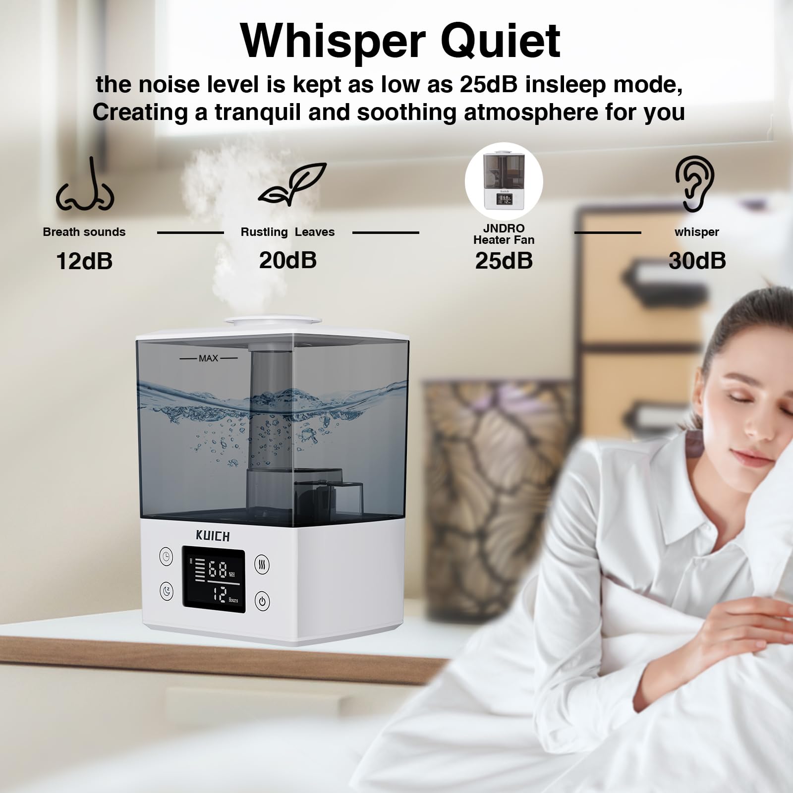 2.4L Air Humidifiers for Bedroom Baby - 26dB Quiet Cool Mist Air Humidifier for Nursery & Plants, Top Fill Air Humidifier Lasts Up to 30 Hours, Auto Shut-Off, Easy to Fill and Clean