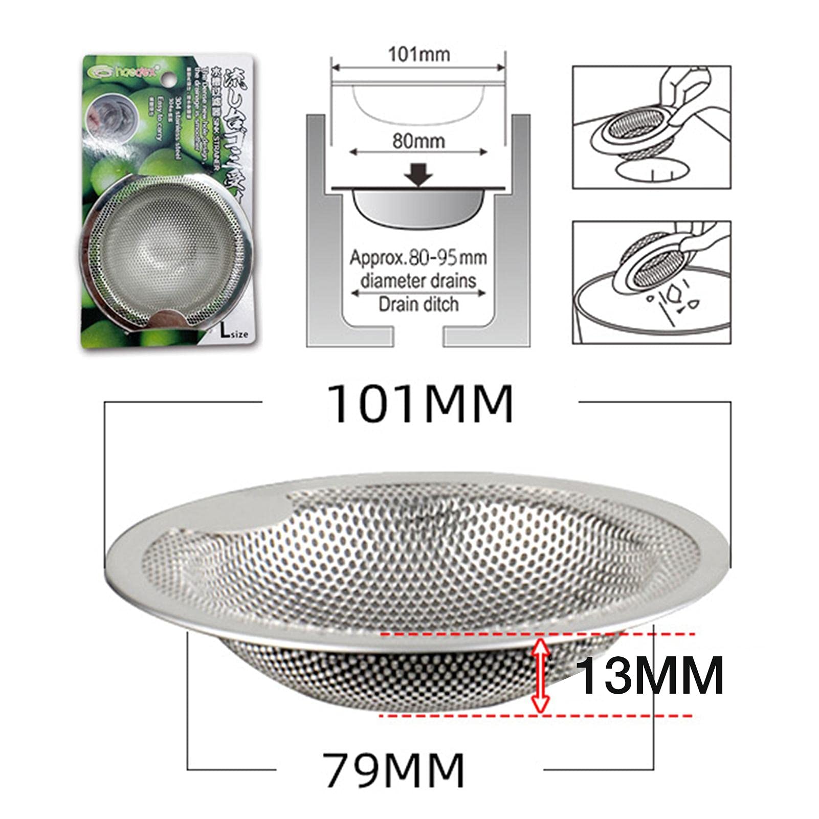 Stainless Steel Slop Basket Filter Trap - Bathroom Sink Drain Strainer | Bathtub Shower Drain Hair Trap | Kitchen Sink Drain Strainer | Mesh Metal Sink Strainer Kitchen Drain Strainer with Rim