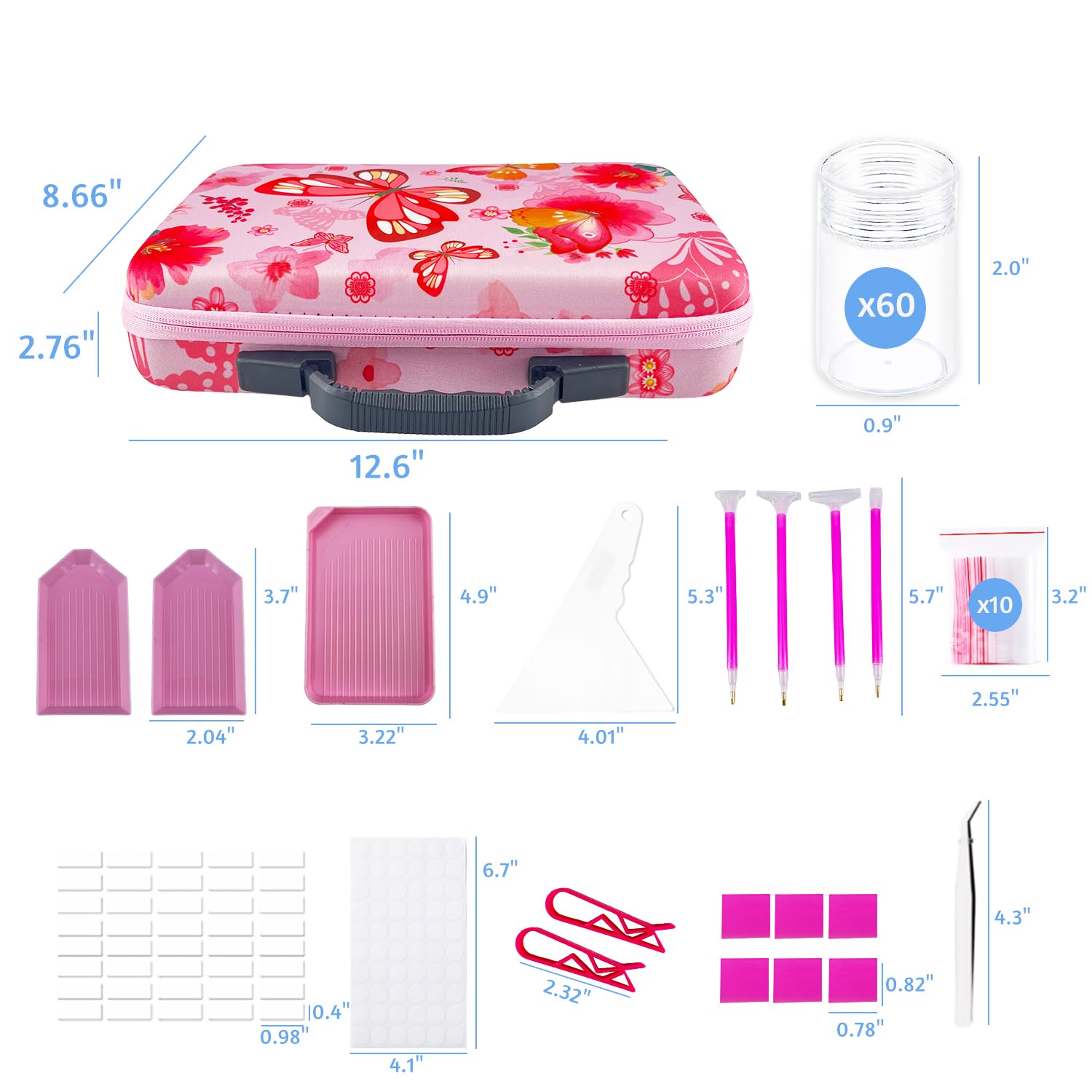 LIRUNQIU Diamond Painting Storage Containers, 60 Slots Diamond Art Accessories and Tools Kits Storage Box(Pink)