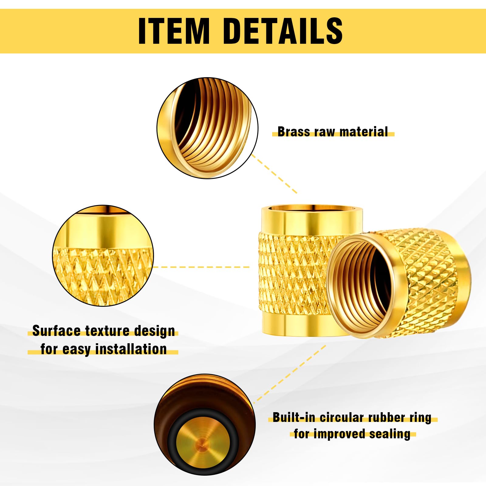 【Upgraded】50 Pcs 1/4" Brass Flare Cap, Solid Brass Caps with Neoprene O Ring Seal, 1/4" SAE HVAC Valve Caps