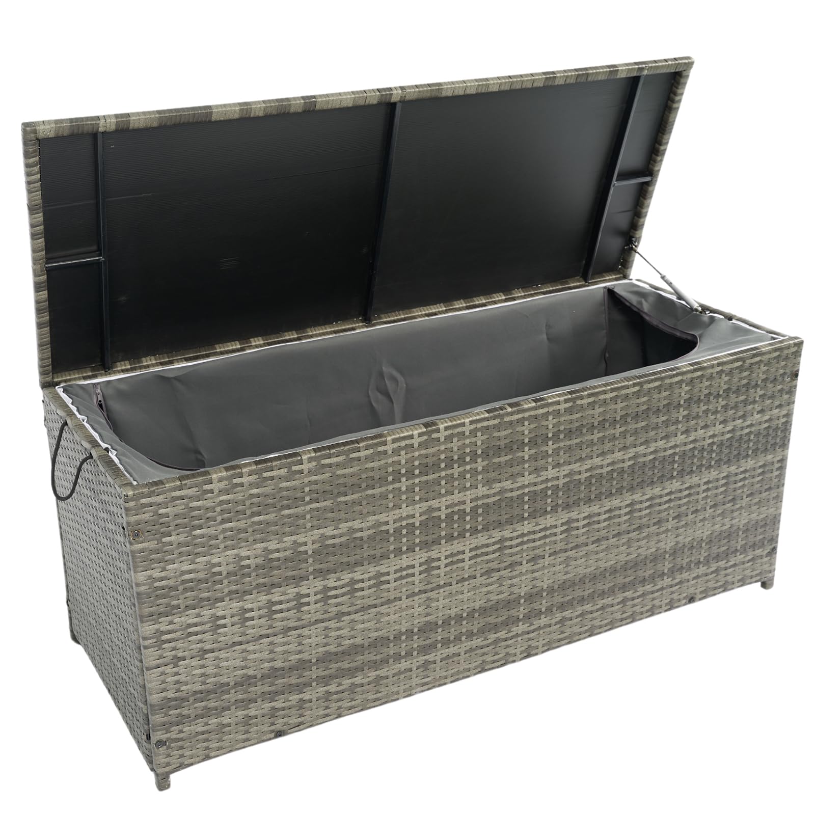 CHUNLY 113 Gallon Outdoor Waterproof Large Wicker Deck Box with Lids Indoor Storage Bench Storage Cabinet for Patio Furniture Cushions, Packages, Pillows and Garden Tools, Gray