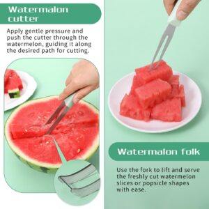 Andibro 3-in-1 Watermelon Fork Slicer Cutter, Stainless Steel Watermelon Popsicle Cutter Metal Melon Cutter Knife Portability Watermelon Cutter Slicer Tool for Camping Kitchen Gadgets(green)