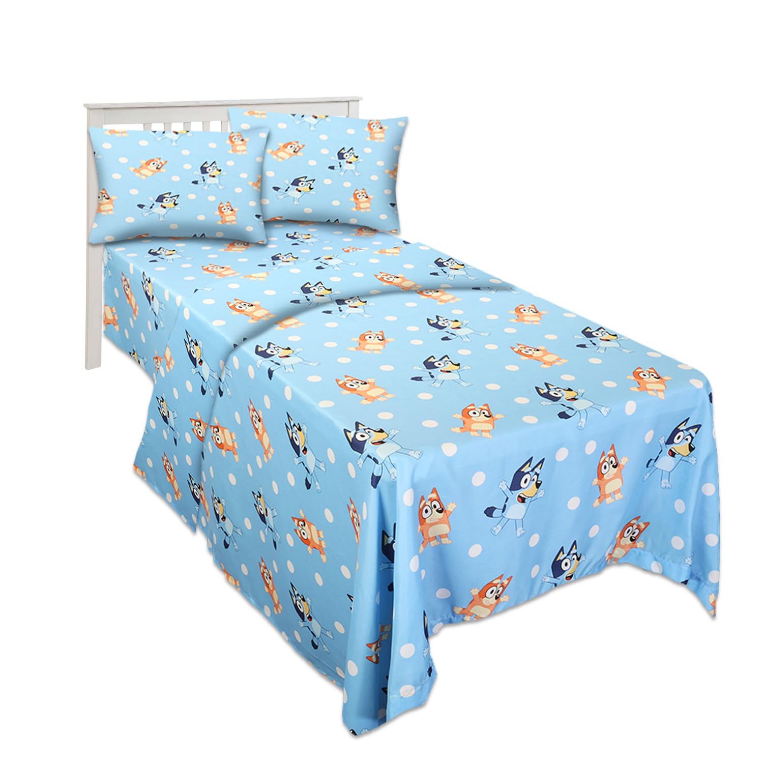 Bluey Bedding Set Twin Bed - Bundle with Bluey Bed Sheets with Flat Sheet, Fitted Sheet, and Pillowcase for Twin Bed Plus Stickers, More | Bluey Sheets Twin for Boys, Girls