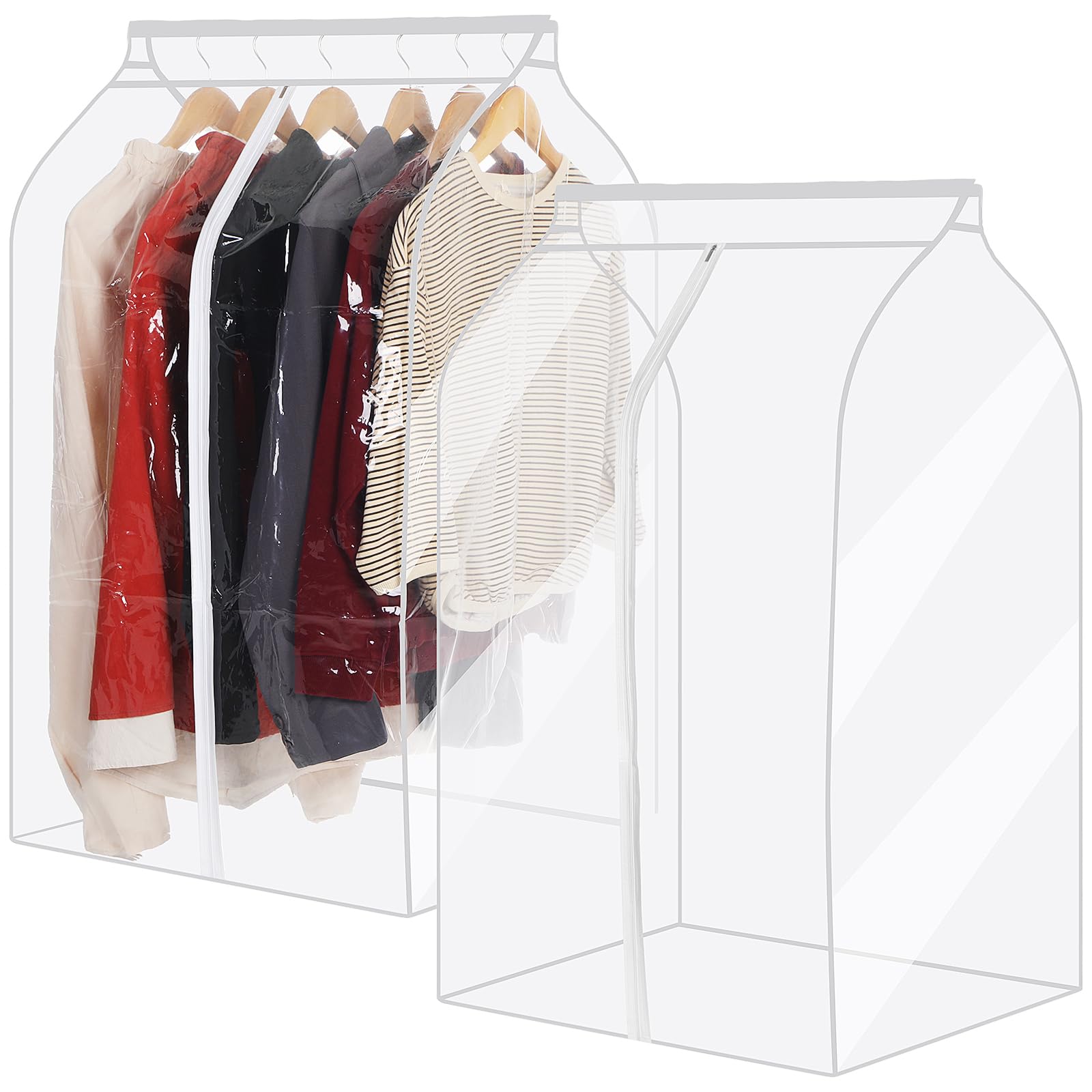 Youyole 2 Pcs Clear Garment Bags for Hanging Clothes 35'' Hanging Garment Bags Suit Cover Bags Well Sealed Garment Rack Cover for Suit Coat Dress Closet Rack (Rack Not Included)