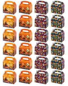 liobelon 24 pieces halloween treat boxes trick or treat bags halloween goodie bags halloween cookies goodie boxes with handles ghost gift boxes halloween party supplies for sweets, toys, pastry, gifts