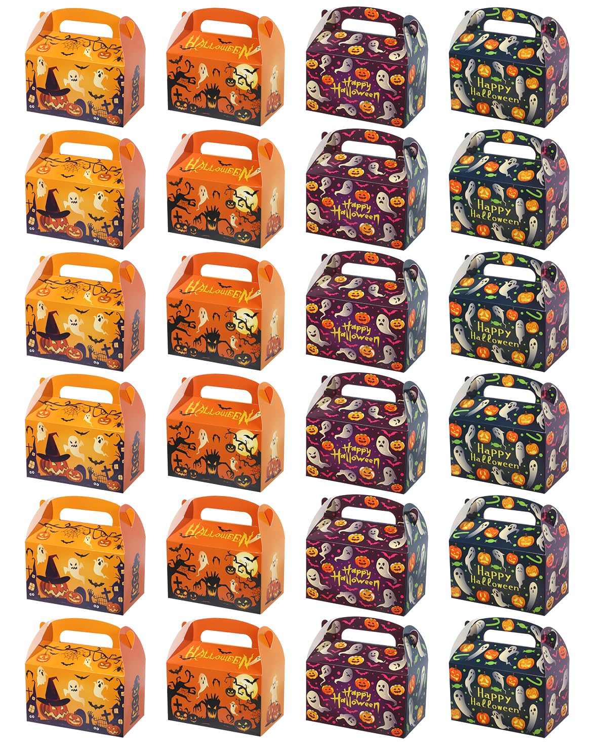 Liobelon 24 Pieces Halloween Treat Boxes Trick or Treat Bags Halloween Goodie Bags Halloween Cookies Goodie Boxes With Handles Ghost Gift Boxes Halloween Party Supplies for Sweets, Toys, Pastry, Gifts