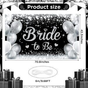 Bridal Shower Banner Decorations Black Silver Bride to Be Banner Bachelorette Bride to Be Decorations Sign Banner Black Silver Wedding Shower Engagement Party Decorations Gift Supplies 43.3 * 70.8