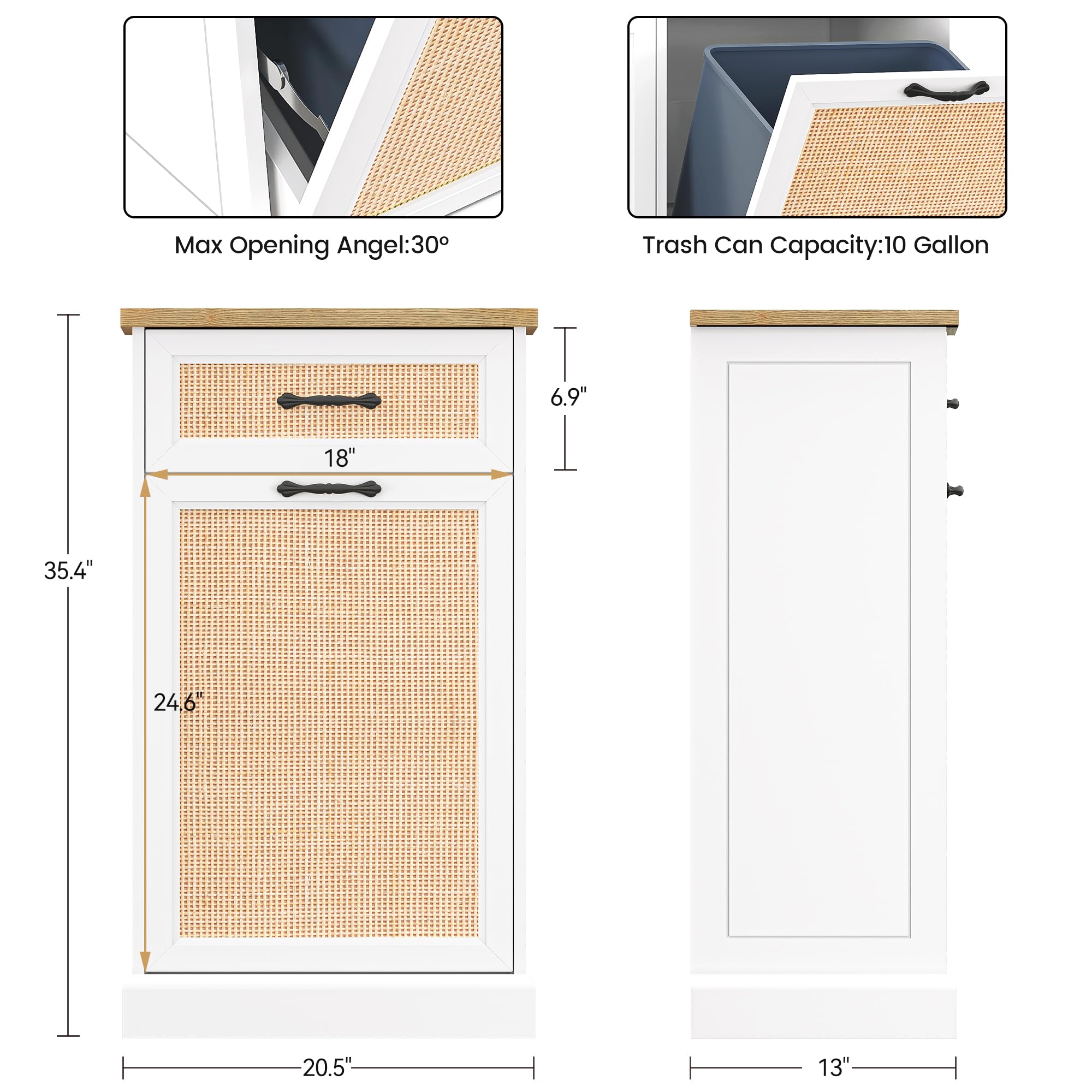 GAOMON Tilt Out Trash Cabinet with Natural Rattan, Freestanding Trash Cabinet 10 Gallon for Kitchen Dining Living Room, Hidden Garbage Bin Cabinet Storage Holder