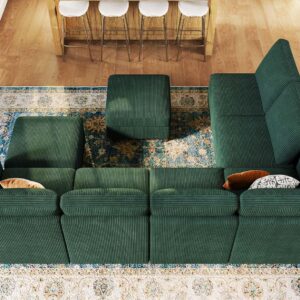 Belffin Oversized Modular Couch with Storage Ottoman Large Corduroy Sectional Couch with Chaise Convertible Modern Sectional Sofa Couch Dark Green