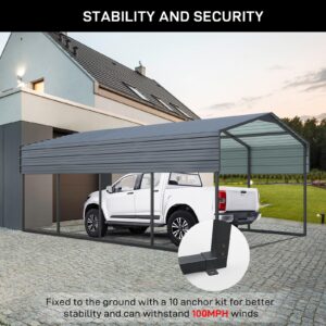 Outvita Carport 12x20FT Heavy Duty Outdoor Carport Canopy, Full-Size Metal Carport Kit with Galvanized Steel Roof, Garage Shelter for Cars Boats Pickup Truck Events Party