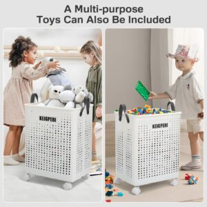 KEIGPERIcollapsible laundry baskets,laundry basket with wheels,foldable laundry basket,With wheels and handles, it is easy to move and can be folded to save space. (White, large)