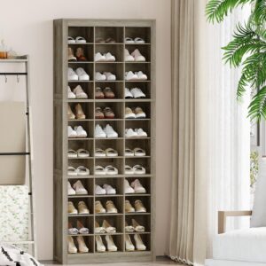 Hzuaneri Shoe Storage Cabinet, 36 Pairs Free Standing Closet Organizer, 8.8 inch Widened Cell Wood Shoe Organizer, 12 Tiers Vertical Space Saving Shoe Rack for Entryway, Bedroom, Greige SR20705B