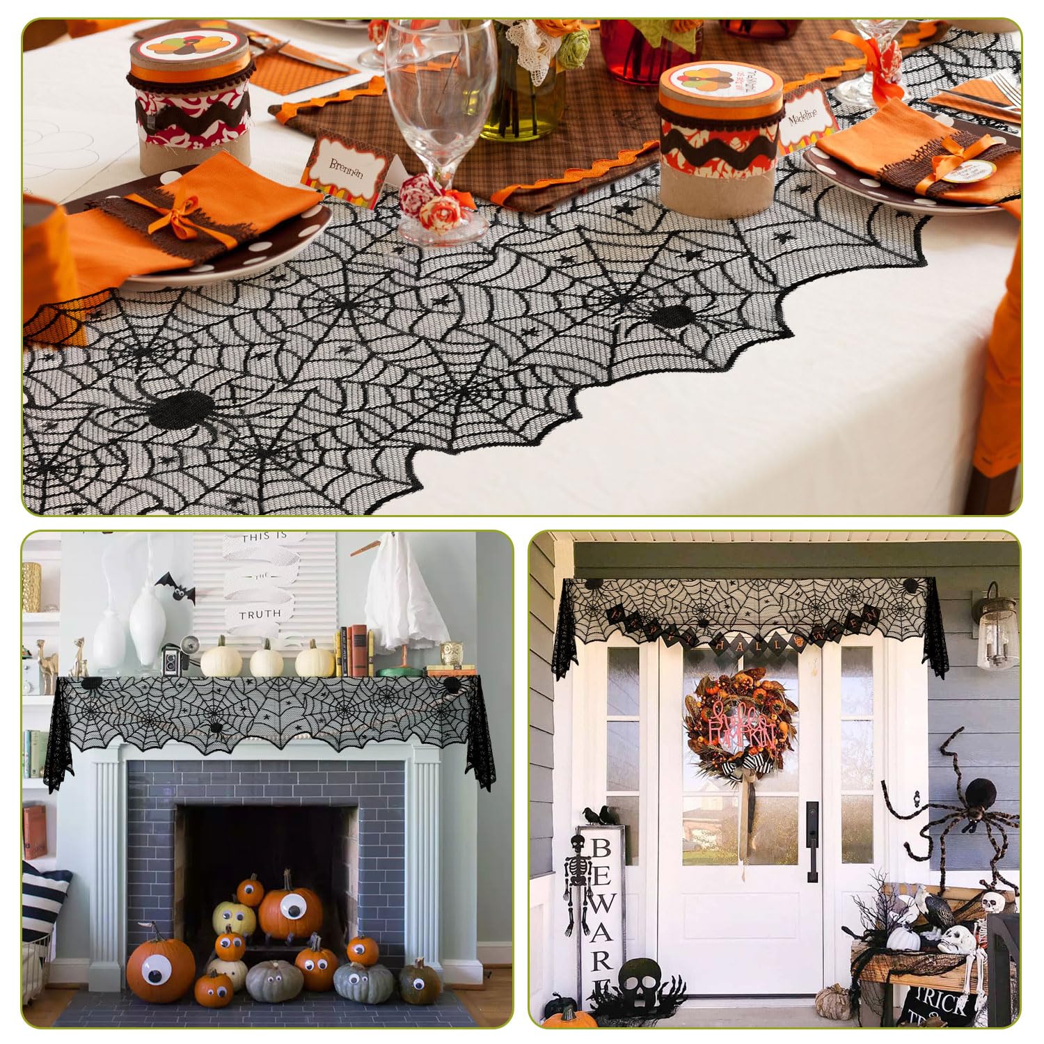 Halloween Table Runner, Black Lace Spider Web Table Runner for Halloween Table Decor, 18 X 73 Inch Gothic Spider Lace Cover Table Runner for Dining Table Centerpiece Decor